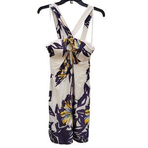 Laura Vann Women's White Blue Butterfly Print 100%‎ Silk V-Strap Dress Size S